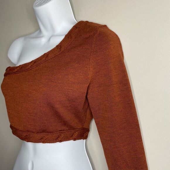 VICTOR GLEMAUD Sweater Womens Medium M Brown One Shoulder Cropped Wool - Picture 4 of 12